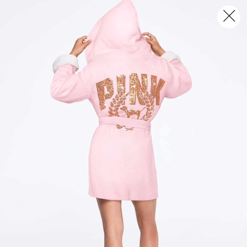 🎉SALE🎉New VS Pink Sherpa Lined Robe XS/S - Picture 7 of 8